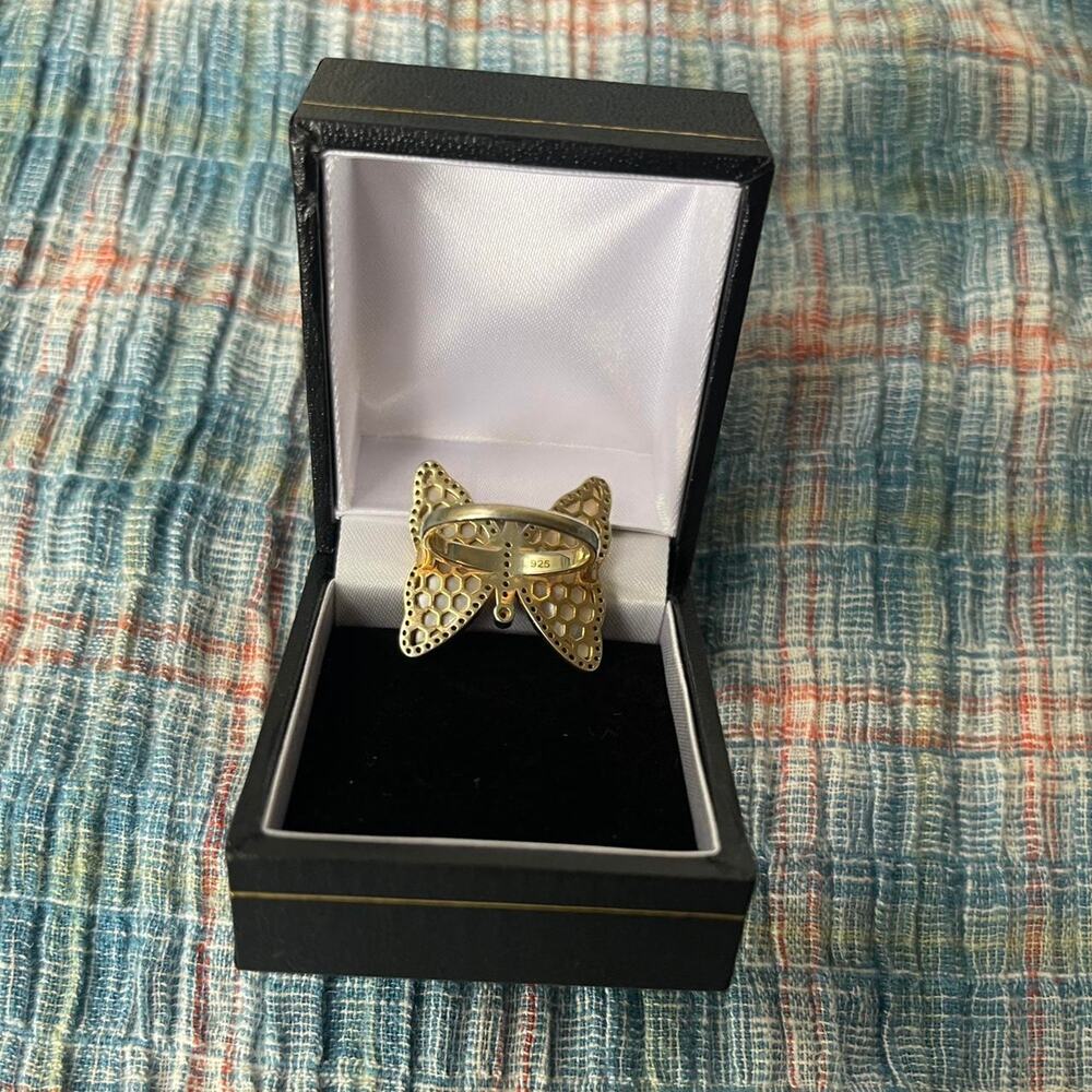 Ross-Simons Butterfly Ring 14k Gold over Sterling Mother of Pearl CZ 7.5 - Picture 4 of 4